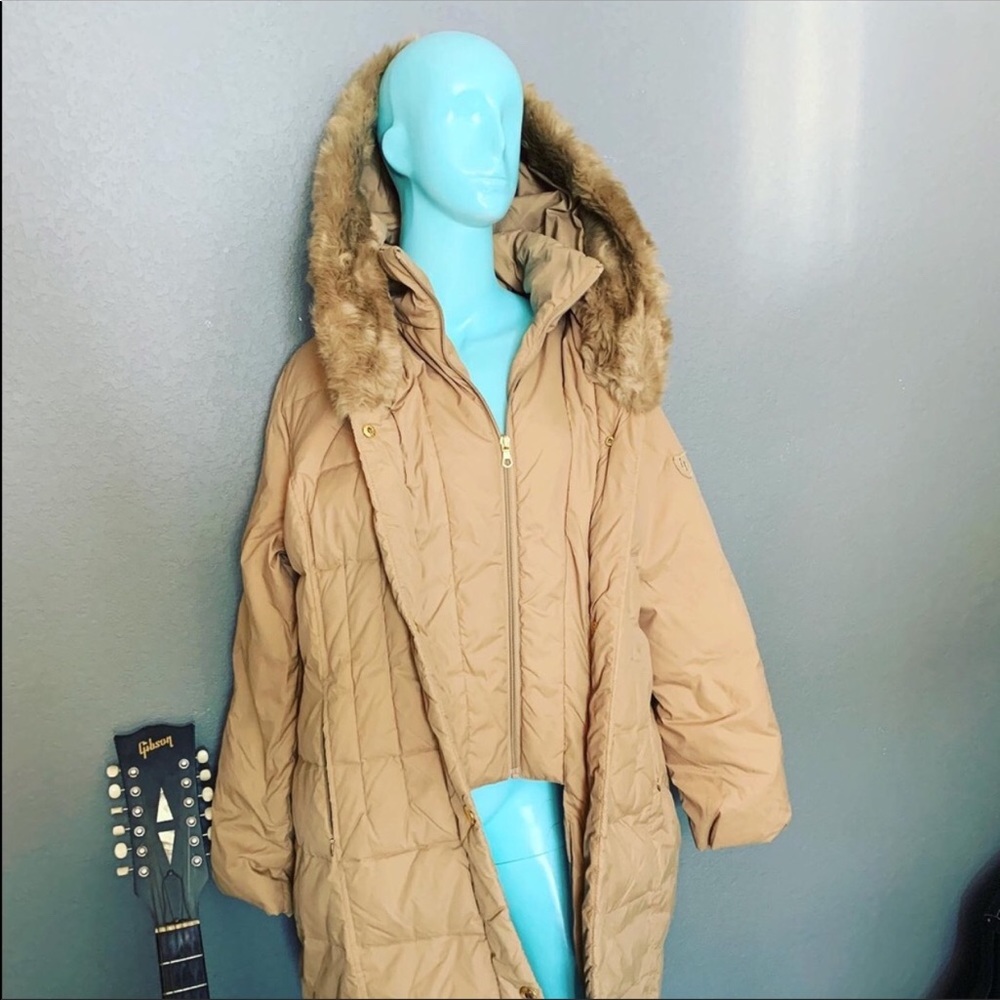 Larry Levine Tan Sz S Down Hooded Parka Coat